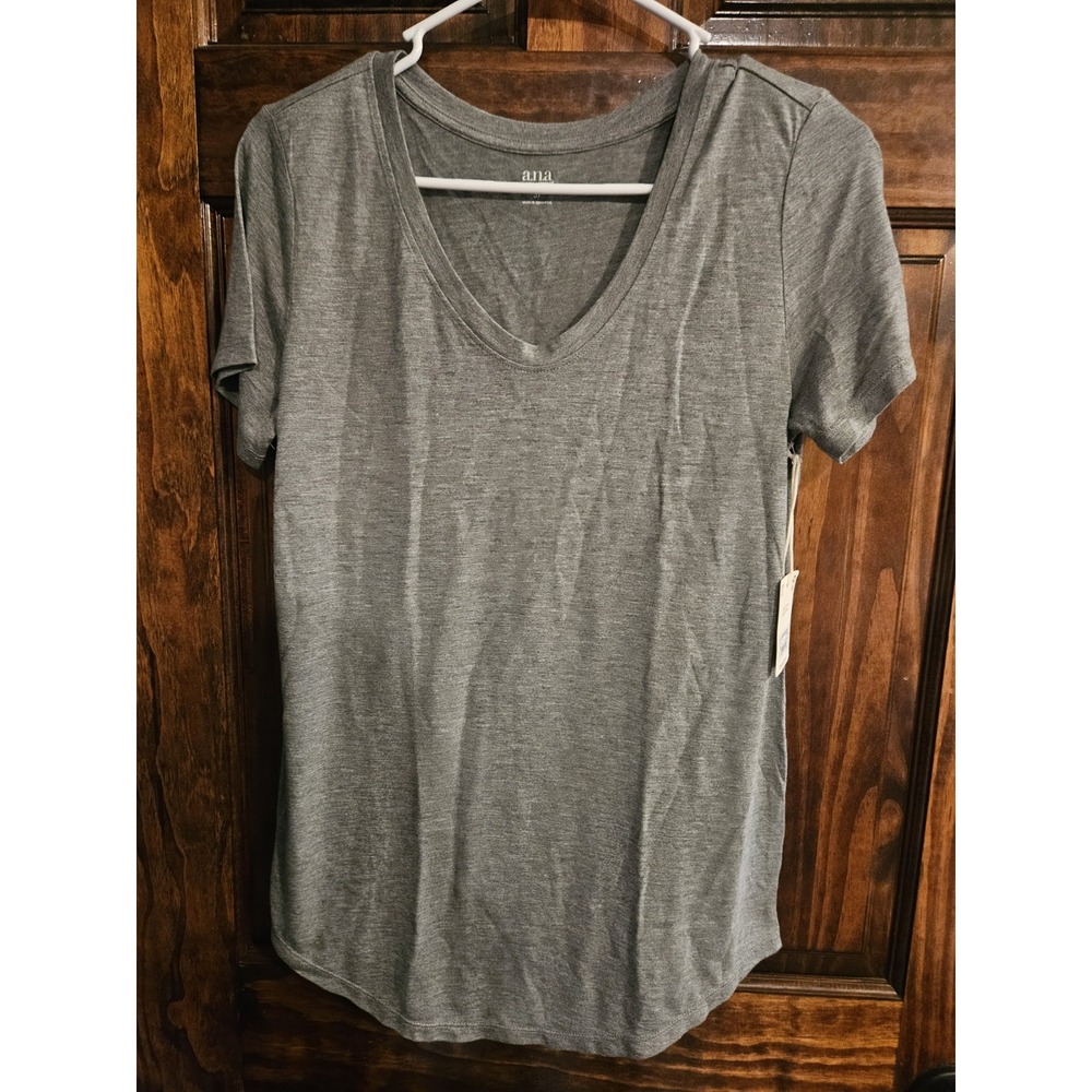 Ana Women V-Neck T-Shirt Gray Heather Short Sleeve Small Tall NWT